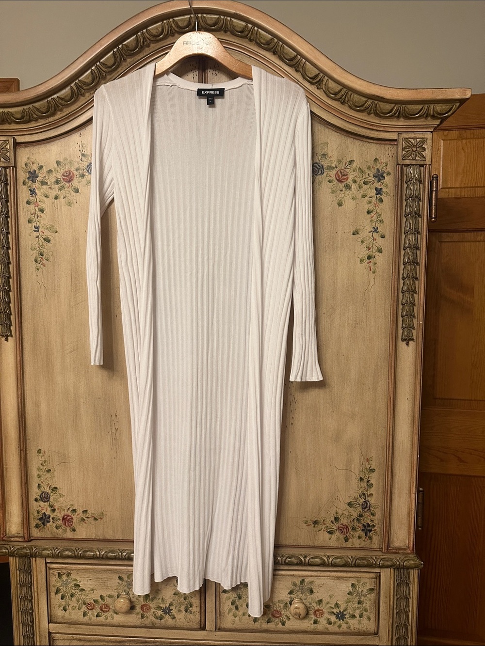 Express Long Ribbed Open Cardigan - White